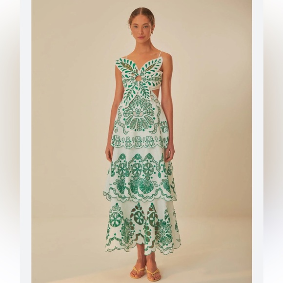 FARM Rio Off-White Flower Richelieu Linen Midi - Picture 1 of 6